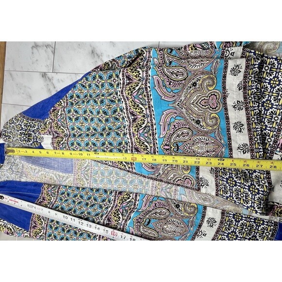 CHICO'S Patchwork Graphic Linen Duster Jacket Kimono 12/14 Womens Artsy Boho - Picture 13 of 16